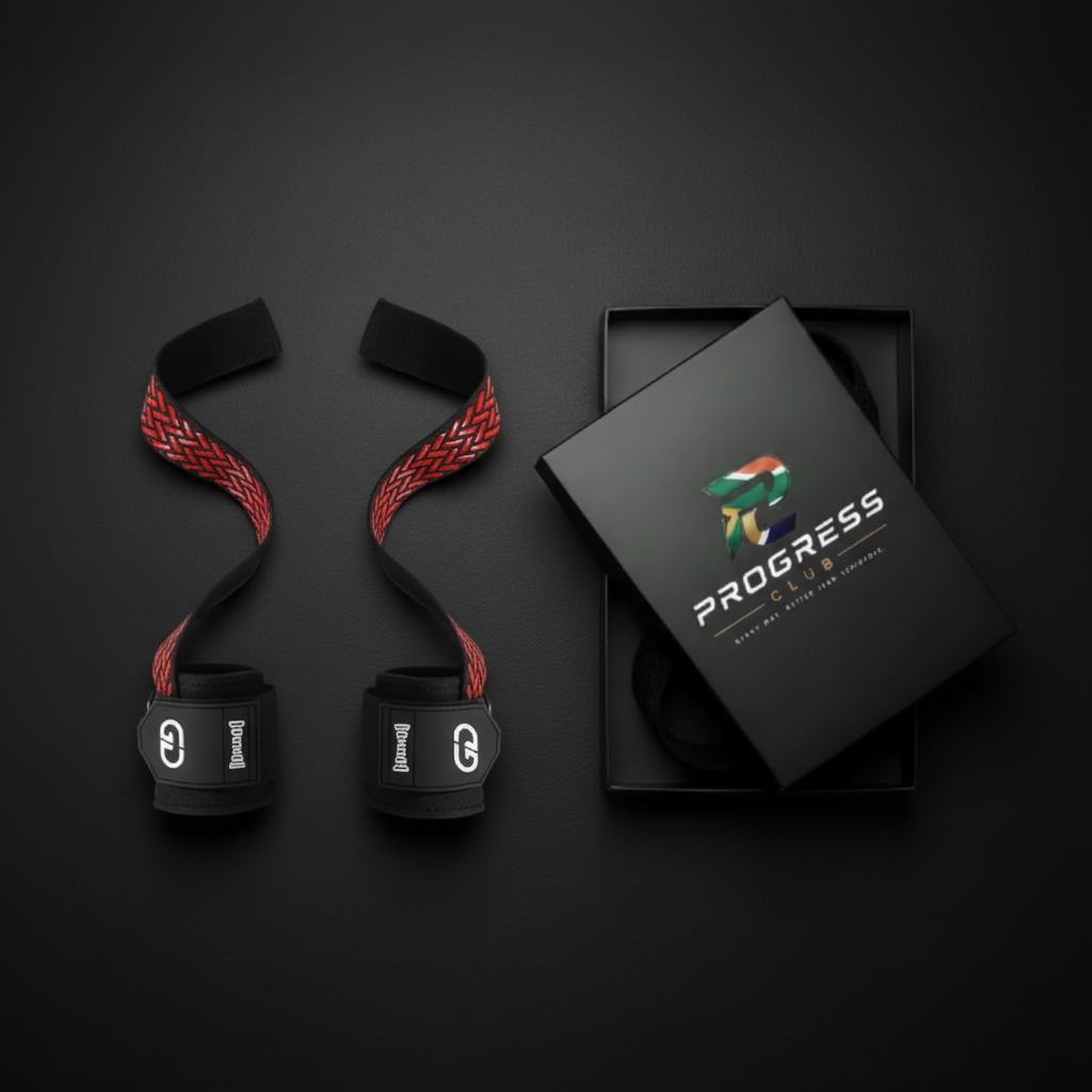Progress Club Red Straps + Box - Flat Lay Reference